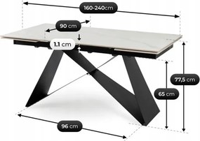 Stół Rozkładany Prostokątny VICTOR 160-240 cm Ceramiczny Biały Marmur/Czarny do Jadalni Loft