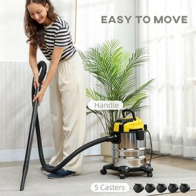 HOMCOM odkurzacz na mokro i sucho, na kółkach, potrójny system filtrów, 20 L zbiornik na kurz