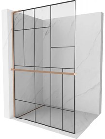 Mexen Kioto+ L ścianka prysznicowa z półką Walk-in 80 x 200 cm, czarny wzór, miedź szczotkowana - 800-080-123-65-78