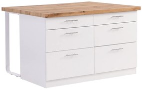 Centralna wyspa kuchenna z 6 szufladami z płyty MDF i metalu - Biały i naturalny jasny - ALEGRITA