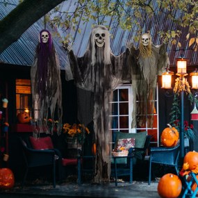 HOMCOM Wiszące Duchy-Szkielety, Zestaw 3 szt., Dekoracja na Halloween, Regulowane Ramiona, 150cm