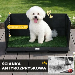 PawHut Toaleta dla psa 75 x 51 cm z trawą sztuczną, wysokimi ściankami, wysuwaną tacą i systemem odprowadzania - Czarna | Aosom PL