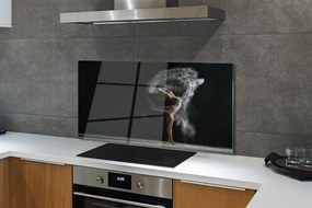 Panel szklany do Kuchni Kobieta w Oparach Dymu