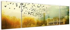 Obraz namalowanego krajobrazu z rezydencją (170x50 cm)