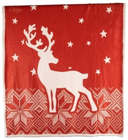 Czerwony koc ze świątecznym motywem z materiału sherpa 130x150 cm – Tiseco Home Studio