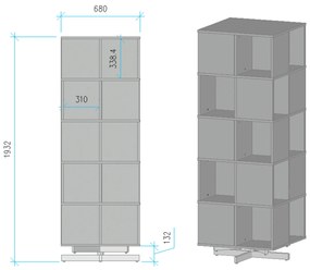 Półka obrotowa, 680×680×1932 mm, 4x 5 przegródek, szara