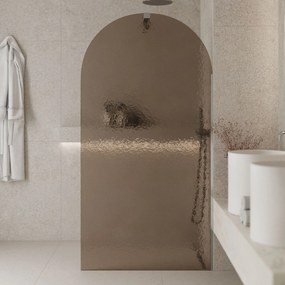 Ścianka prysznicowa WALK IN FIX artystyczna owalna brązowa 8 mm Arte Frozen Oval Brown MASSI | Różne rozmiary : Kolor profili kabiny - złoty szczotkowany, Szerokość ścianki - 90 cm , Typ montażu - WALK in FIX (Do ściany)