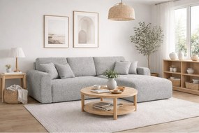 Narożnik w kształcie L z funkcją spania i pojemnikiem Ivo L, tkanina szenilowa Artico, Cement, Prawy