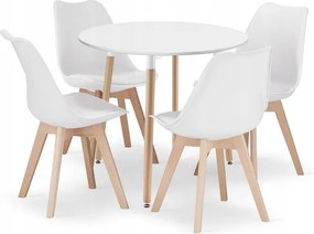Mały stół z 4 krzesłami - zestaw Molde 033, okrągły stół 80 cm i 4 białe krzesła