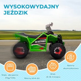 HOMCOM Elektryczny quad dla dzieci, 2,5 km/h, bieg przód &amp; tył, dla 18-36 miesięcy, Zielony