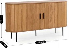 Komoda do Salonu Rozsuwana TRISH 140 cm Dąb Dwudrzwiowa Ryflowana Skandynawska