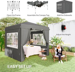 Outsunny 2,5 x 2,5 m Pop-up pawilon z bocznymi ściankami i torbą na kółkach, UPF50+ pawilon ogrodowy z regulowaną wysokością, Ciemny szary
