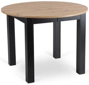 Zestaw Stół Okrągły Rozkładany HARRY 102-142 cm Dąb Artisan/Czarny i 4 Krzesła Tapicerowane BARI Granatowe Nowoczesne