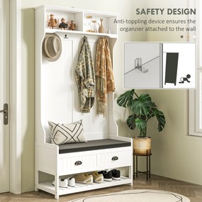 HOMCOM Garderoba z Haczykami, Stojak na Buty, do Przedpokoju, Korytarza, Metal, MDF, Biały+Szary