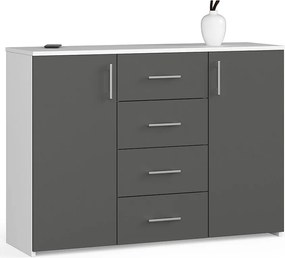 Komoda AKORD K45 Biała 110 cm 2 drzwi 4 szuflady kolor Grafit Szary mat 4 półki 110x35x80 cm