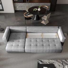 Masseno Narożnik OLVERA z funkcją spania i pojemnikiem na pościel Narozniki L, Rozkładana sofa - Jasnoszary, NEVE 83