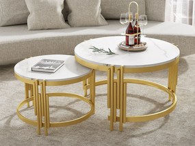 Zestaw 2 stolików kawowych - efekt marmuru - metalowa konstrukcja - Biały i Złoty