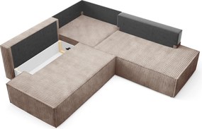 Masseno Narożnik TESSO z funkcją spania i pojemnikiem na pościel Narozniki L, Rozkładana sofa - Brązowy, TILIA 17
