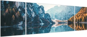 Obraz - Łodzie na jeziorze Braies (170x50 cm)
