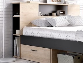Łóżko ze skrzynią i szufladami - 160 x 200 cm - Kolory: naturalny i antracyt + Stelaż - LEANDRE
