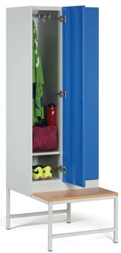 Szafka ubraniowa z ławką, 2-drzwiowa, 1875 x 600 x 500/800 mm, demontaż, zamek cylindryczny, drzwi laminowane, dąb naturalny