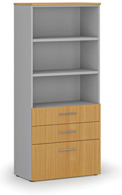 Szafa biurowa z kombinowanymi szufladami PRIMO GRAY, 800 x 420 x 1781 mm, szary/buk