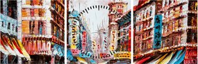 Obraz - Hong Kong, obraz olejny (z zegarem) (90x30 cm)