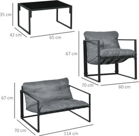 Kanapa zewnętrzna Outsunny stalowa 114x70x67cm szara + czarna - Salon ogrodowy meble ogrodowe | Aosom PL