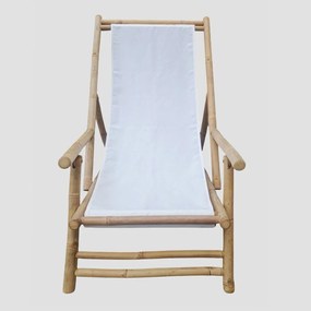 Leżak bambusowy MARE z podłokietnikami 139x60x11cm biały HOMLA