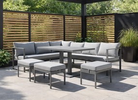 Narożnik ogrodowy Bellagio NM21-GR z pufami i stołem, szary, poduszki szare