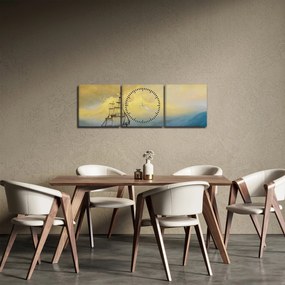 Obraz - Obraz statku ma morzu (z zegarem) (90x30 cm)