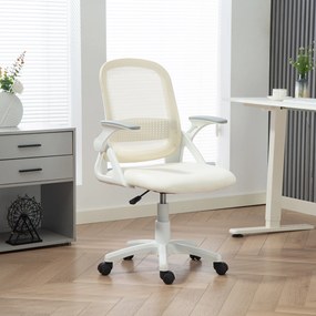 HOMCOM Oddychające siatkowe krzesło biurowe, ergonomiczne krzesło obrotowe z podnoszonymi podłokietnikami i podparciem lędźwiowym, białe | Aosom PL