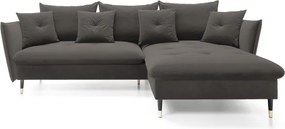 Narożnik GLAM Prawostronny z funkcją spania, zestaw z poduszkami wolnostojący tkanina RIVIERA 95 Ciemny szary DOMO HOME