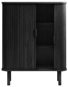 Czarna szafka w dekorze dębu z drzwiami przesuwnymi 113x90 cm Cavo – Unique Furniture