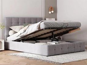 Łóżko ze schowkiem i regulowanym zagłówkiem - 140 x 200 cm - aksamit - styl skandynawski - szary