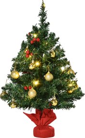 Choinka HOMCOM drzewko świąteczne z jagodami ostrokrzewu, bombkami i lampkami LED, kolor zielony, PVC, ∅20 x 60 cm | Aosom PL