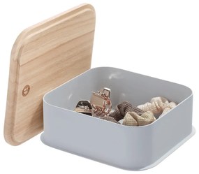 Szary pojemnik z pokrywką z drewna paulownia iDesign Eco, 21,3x21,3 cm