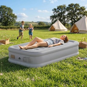 Outsunny Materac Dmuchany 1-osobowy Samopompujący Łóżko z Wbudowaną Elektryczną Pompką w 3 Minuty Flokowana Powierzchnia | Aosom PL