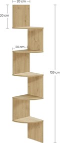 Narożna półka ścienna ESTANTE, 5 półek w dekorze dąb artisan, 126x20cm