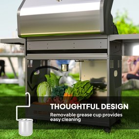 Outsunny Grill Gazowy 8500BTU z Wózkiem, 6 Palników ze Stali Nierdzewnej, Termometr, Regulator Ciśnienia 141 x 55 x 110 cm Srebrny