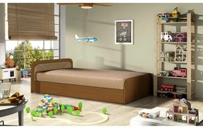 Tapicerowane/z płyty wiórowej łóżko jednoosobowe ze schowkiem z materacem 80x190 cm w kolorze ochry/beżowe Parys – ELTAP