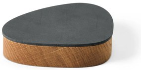Antracytowo-naturalny drewniany/ze skóry ekologicznej pojemnik dekoracyjny z pokrywką 14x12,5x3,5 cm Curve Nupo – LIND DNA
