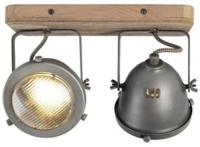 Industrialny reflektor stalowy z drewnianym uchwytem i możliwością regulacji kąta nachylenia 2 światła - Emado