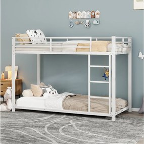 Łóżko piętrowe 90x200 - z zagłówkiem, stelażem - metalowe - białe - materac bez materaca