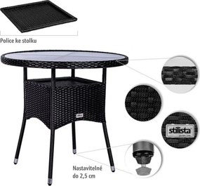 STILISTA Stolik , 80 x 80 x 75 cm, polirattan, czarny