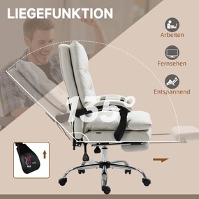 Vinsetto Fotel biurowy z masażem i podnóżkiem funkcja grzania regulowana wysokość kremowy | Aosom PL