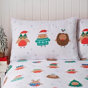Czerwono-biała pościel jednoosobowa 135x200 cm Party Robins – Catherine Lansfield