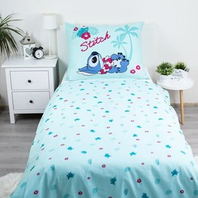 Niebieska bawełniana pościel dziecięca jednoosobowa 140x200 cm Lilo a Stitch "Hawaii" – Jerry Fabrics