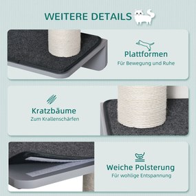 Drapak dla kota Ścianka wspinaczkowa 4 poziomy MDF Juta jasnoszara + beżowa Pawhut