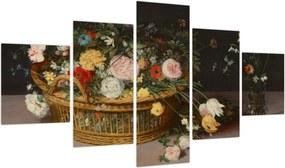 Obraz - Jan Brueghel the Elder, Flowers in a Basket and a Vase, reprodukcje (125x70 cm)